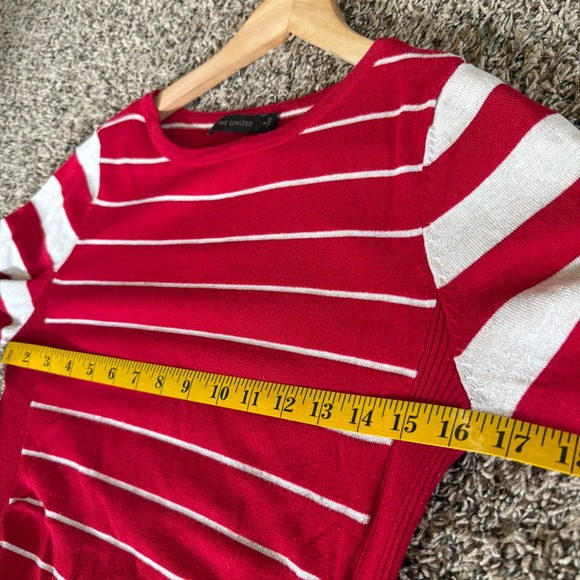 The Limited Red Striped Long Sleeve Top Ruched Knit‎ Sweater Women's Medium - Picture 5 of 6